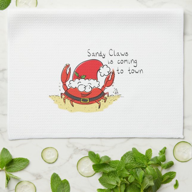 Beach Christmas Crab Kitchen Towel (Folded)