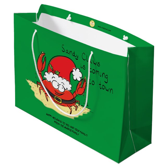 Beach Christmas Crab Large Gift Bag (Back Angled)