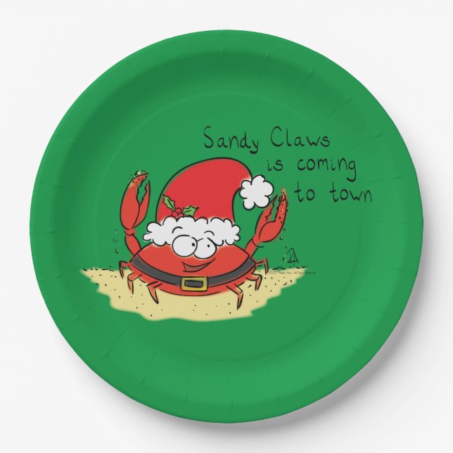 Beach Christmas Crab Paper Plates (Front)