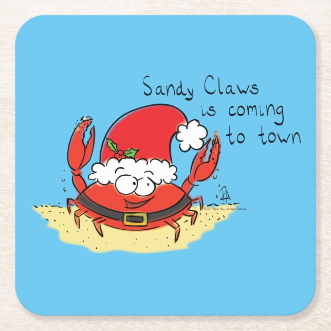 Beach Christmas Crab Square Paper Coaster (Front)