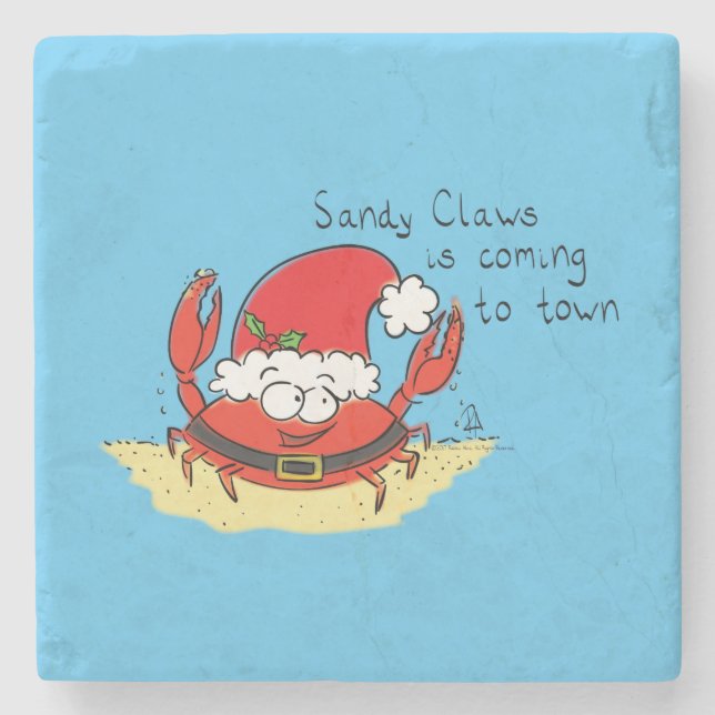 Beach Christmas Crab Stone Coaster (Front)