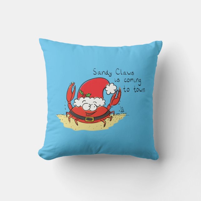 Beach Christmas Crab Throw Pillow (Front)