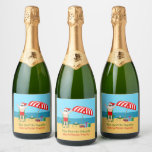 Beach Christmas Funny Santa Claus Custom Party Sparkling Wine Label<br><div class="desc">This cute custom Christmas in July sparkling wine label makes perfect summer party decor for a beach bash or pool gathering. Make it a fun north pole themed extravaganza with Santa Claus in his swimming trunks next to a red and white striped beach umbrella and gifts. I've never seen Mr....</div>