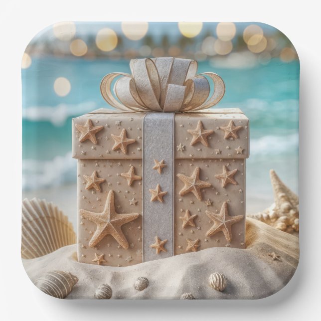 Beach Christmas Gift With Starfish Paper Plates (Front)