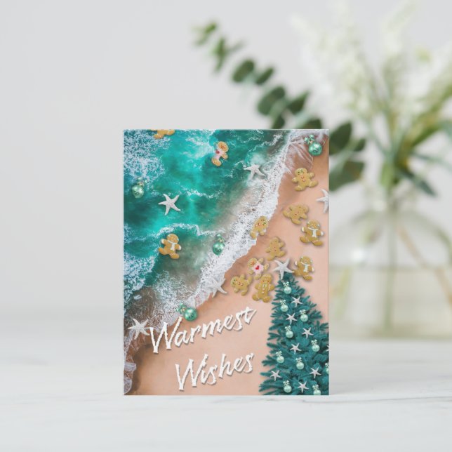 Beach Christmas Gingerbread Flat Note Card (Standing Front)