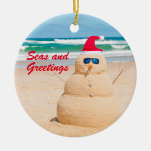 Sand Snowman on the Beach Aluminum Water Bottle