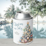 Beach Christmas In July Can Cooler<br><div class="desc">Celebrate the season with this festive and beachy can cooler sleeve, perfect for a Christmas in July gathering. The design features a whimsical Christmas tree made of beach shells, starfish, and coral on the right side, bringing a fun coastal vibe to your party setup. The color palette includes soft shades...</div>
