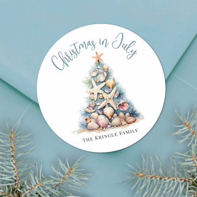 Beach Christmas In July Classic Round Sticker (Beach Christmas In July Classic Round Sticker)