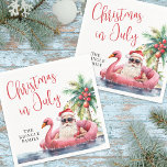 Beach Christmas In July Napkins<br><div class="desc">Celebrate the season with this festive and playful party napkin, perfect for a sunny Christmas in July gathering. The design features a laid-back Santa Claus in sunglasses lounging in a pink flamingo floaty, surrounded by ocean waves and tropical vibes—bringing a cheerful twist to your warm-weather celebration. "Christmas In July" is...</div>