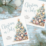 Beach Christmas In July Napkins<br><div class="desc">Celebrate the season with this festive and beachy party napkin, perfect for a Christmas in July gathering. The design features a whimsical Christmas tree made of beach shells, starfish, and coral on the right side, adding a fun coastal touch to your table setup. The overall color palette includes shades of...</div>