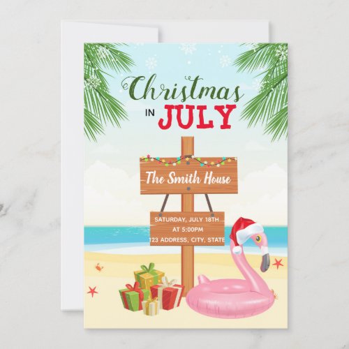 Beach christmas in july party invitation
