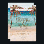 beach Christmas in July party invitation<br><div class="desc">A beautiful watercolour beach scene design Christmas in July party invitation, with palm trees, festive lights and snow with reverse side with snow overlay. So seasonal! Easy to edit or delete the available text fields to personalize the information with your own details for a custom and professional looking invitation. Lots...</div>