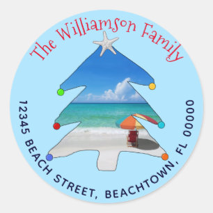Beach Christmas Lights Starfish Return Address Classic Round Sticker
