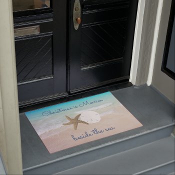 Beach Christmas Merrier By The Sea Door Mat by holiday_store at Zazzle