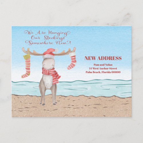 Beach Christmas Moose Moved Holiday Moving Announcement Postcard