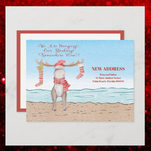 Beach Christmas Moose Moved Holiday Moving Announcement Postcard