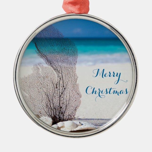 Beach Christmas Ornaments Round Metal Coral (Front)
