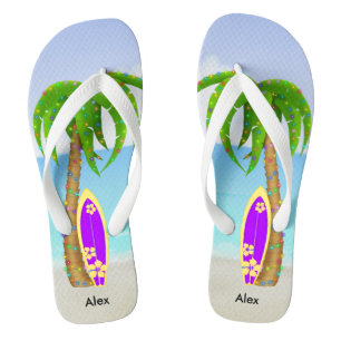 Beach Christmas Palm Tree Surfboard Flip Flops
