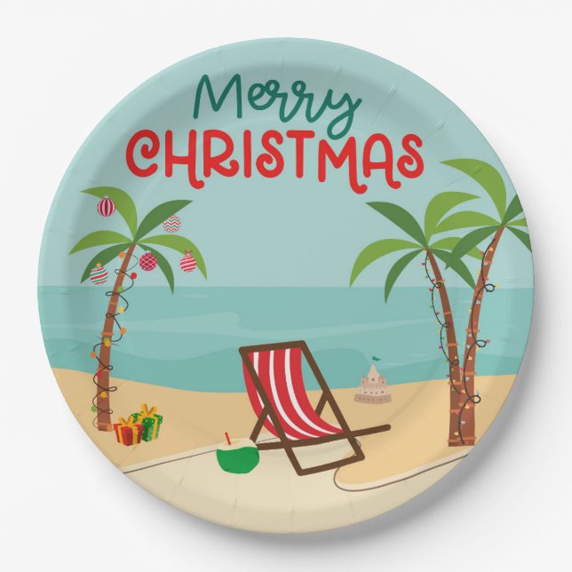 Beach Christmas Paper Plates (Front)