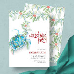 Beach Christmas Party Watercolor Sea Turtle Invitation<br><div class="desc">A cute beach Christmas invitations feature watercolor holiday greenery with a sea turtle. The words "Christmas Party" are set in fun hand lettered type. A botanical choice for a tropical themed holiday party. Unique watercolor art and design by Victoria Grigaliunas of Do Tell A Belle. To see more holiday party...</div>