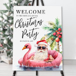 Beach Christmas Party Welcome Foam Board<br><div class="desc">Welcome guests to your holiday celebration with this cheerful and tropical Christmas party welcome sign. The design features a laid-back Santa Claus wearing sunglasses and lounging in a pink flamingo floaty, surrounded by ocean waves and a palm tree with ornaments in the background—perfect for setting a fun and sunny tone....</div>