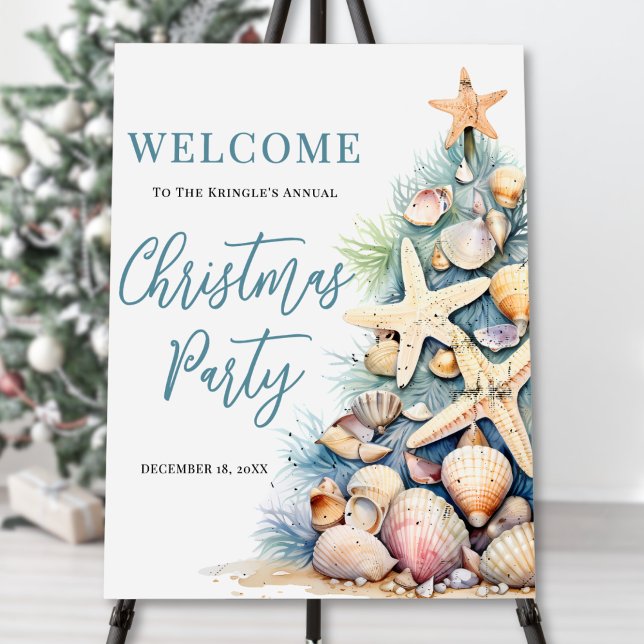 Beach Christmas Party Welcome Sign (Beach Christmas Party Welcome Foam Board)