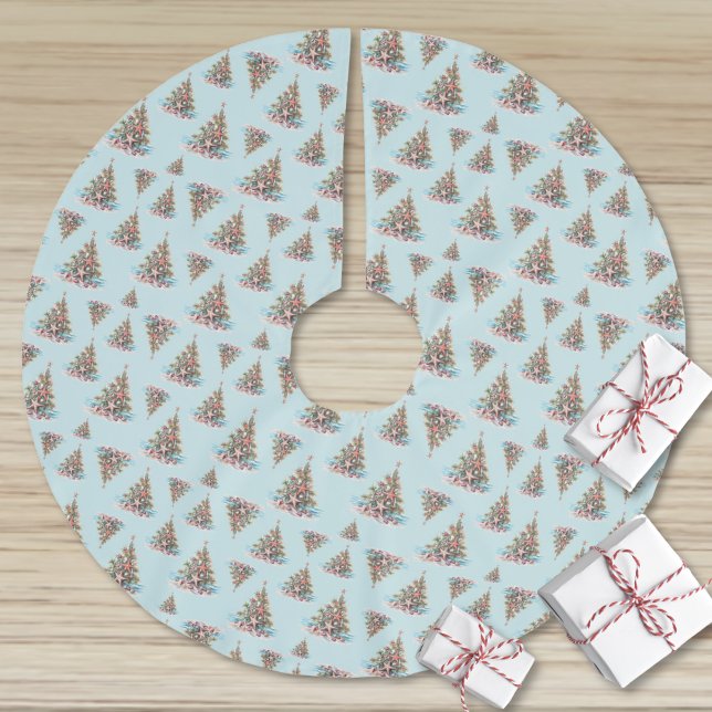 Beach Christmas Pattern Brushed Polyester Tree Skirt (Beach Shell Christmas Tree Pattern Brushed Polyester Tree Skirt )