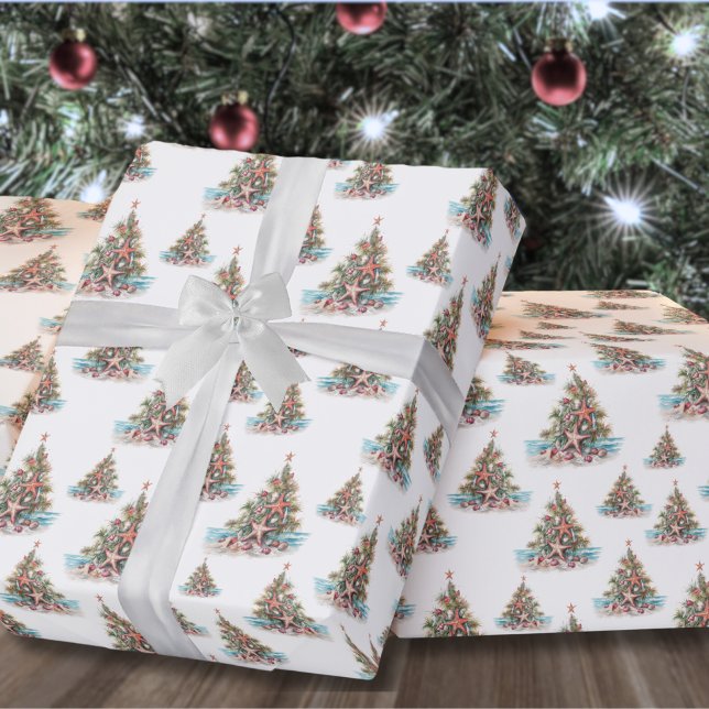 Beach Christmas Pattern Wrapping Paper (Beach Shell Christmas Tree Pattern Wrapping Paper)