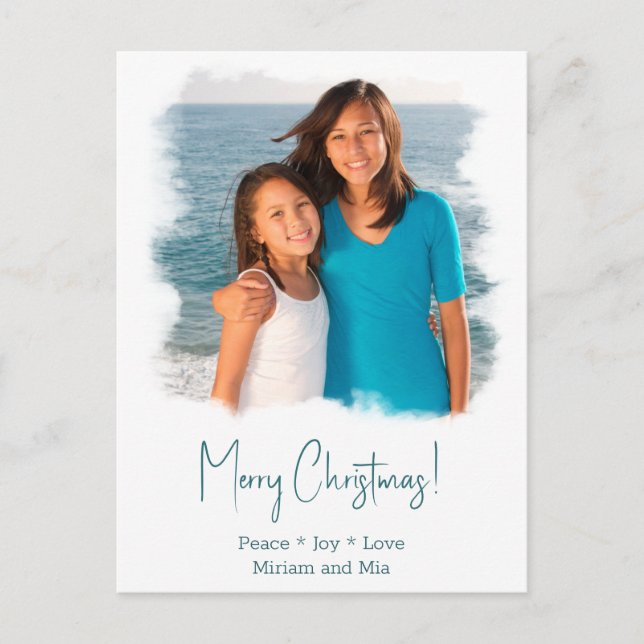 Beach Christmas Photo Card Coastal Watercolor (Front)