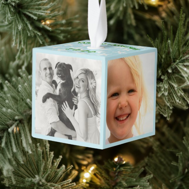 Beach Christmas Photo Collage Cube Ornament (Tree)