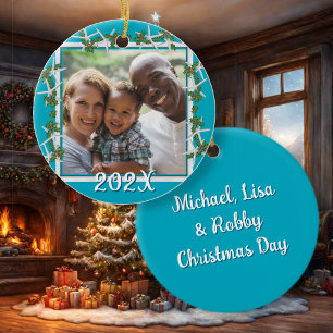 Beach Christmas Photo Ornament Starfish Blue