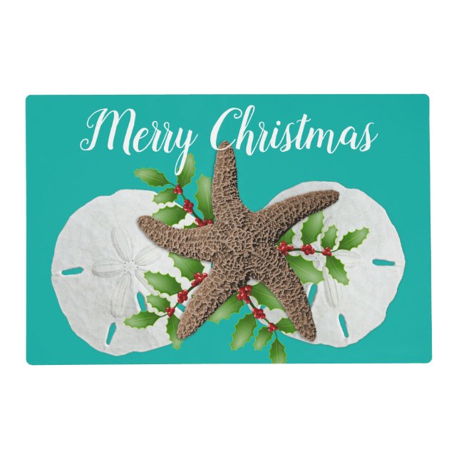 Beach Christmas Sand Dollars Starfish Placemat (Front)