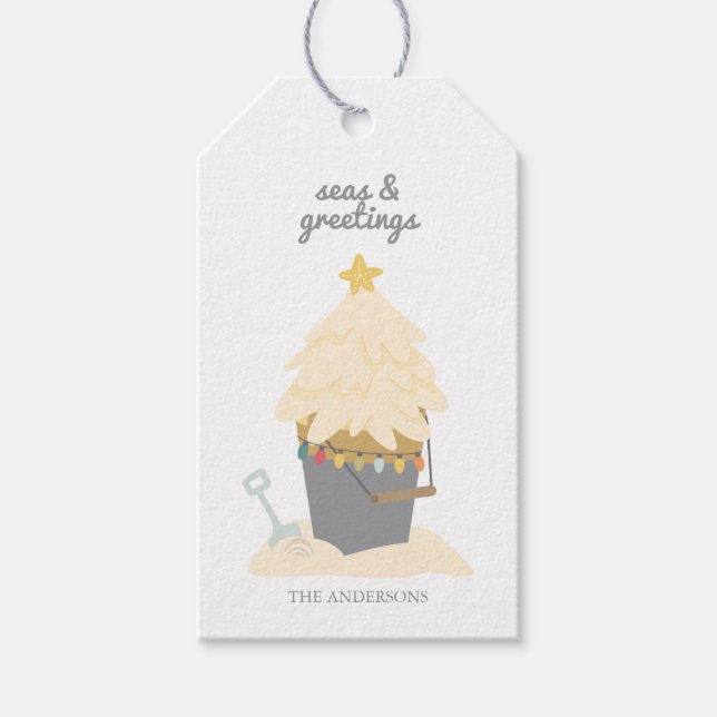Beach Christmas Sand Pail Gift Tags (Front)