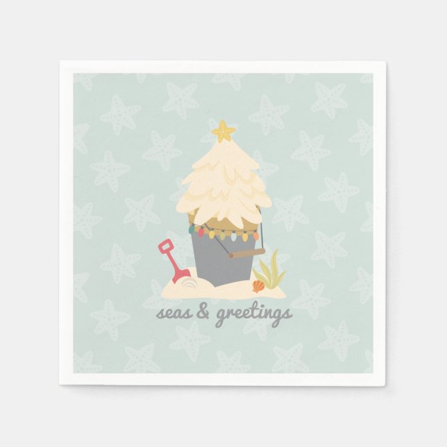 Beach Christmas Sand Pail Napkins (Front)