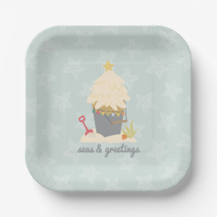 Beach Christmas Sand Pail Paper Plates