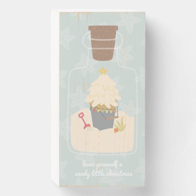 Beach Christmas Sand Pail Wooden Box Sign (Front Vertical)