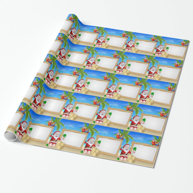 Beach Christmas Santa Wrapping Paper (Unrolled)