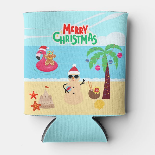 Beach Christmas Scene Can Cooler (Front)