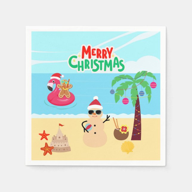 Beach Christmas Scene Napkins (Front)