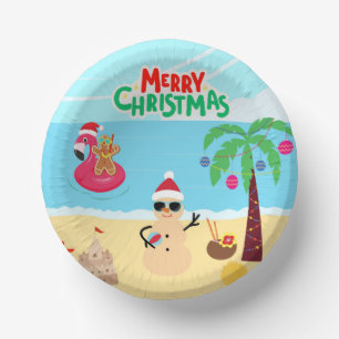 Beach Christmas Scene Paper Bowls