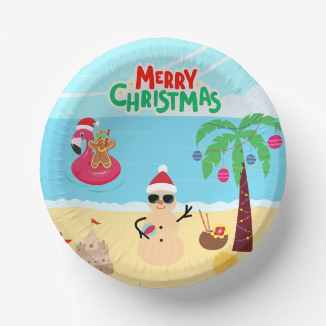 Beach Christmas Scene Paper Bowls (Front)