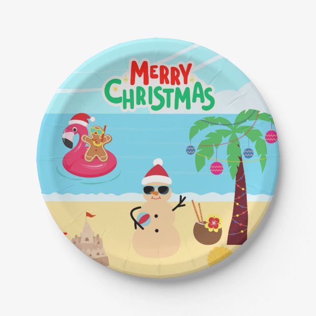 Beach Christmas Scene Paper Plates (Front)