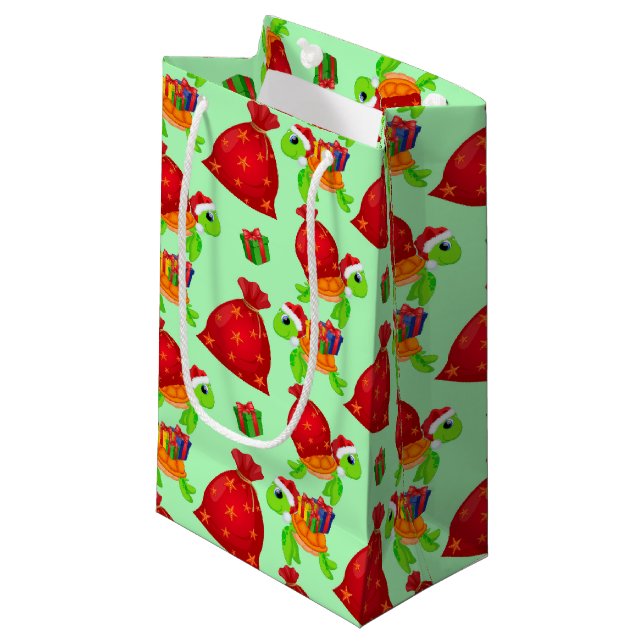 Beach Christmas sea turtle Santa Small Gift Bag (Front Angled)