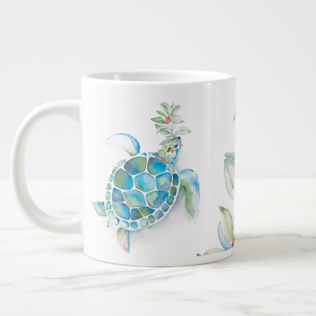 Beach Christmas Sea Turtle Seas & Greetings Giant Coffee Mug (Left)
