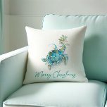 Beach Christmas Sea Turtle Throw Pillows<br><div class="desc">Bring coastal charm to your holiday décor with these beach Christmas throw pillows, featuring my original watercolor sea turtle adorned with festive holly and red berries. Set against a crisp white background with the words “Merry Christmas” in elegant script, this design captures the relaxed joy of a tropical beach Christmas....</div>