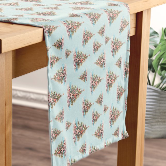 Beach Christmas Short Table Runner (Beach Shell Christmas Tree Pattern Short Table Runner)