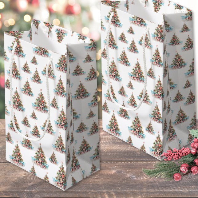 Beach Christmas Small Gift Bag (Beach Shell Christmas Tree Pattern Small Gift Bag)