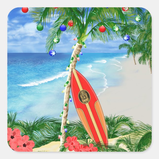 Beach Christmas Square Sticker (Front)