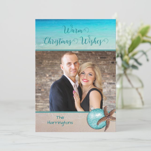 Beach Christmas Starfish Photo Template Card (Standing Front)