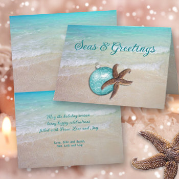 Beach Christmas Starfish Seas N Greetings Card by holiday_store at Zazzle